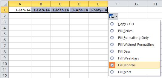 Excel Skills - Entering and Filling Data B1 is one month after A1, C1 is one month after B1, and so on. But suppose you wish to increment in three month intervals?