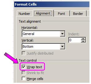 Excel Skills - Formatting Because the text is wider than the column the text runs into the next column. If we want the text displayed in its entirety in A1 we have two choices: 1) Widen A1.
