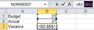 Excel Skills - Formulas and referencing The formula is =B2-$B2 Although the formula looks odd it is perfectly correct and generates the correct result 0.