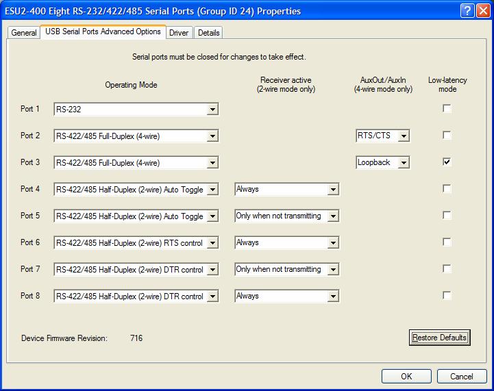 Using configuration utilities Figure 16 - Windows XP/2000 RS-232/422/485 Advanced