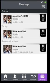 IV.8 Meeting IV.8.1 Create a meeting 1. Select the meeting tab. 2. Create a new meeting. 3. Select the type of meeting (scheduled or reservation less) and fill in the various appointment fields.