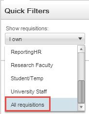 2. Under Quick Filters, from the Show requisitions dropdown, select All Requisitions. 3. Click the numeric link at the left of the Req Title column.