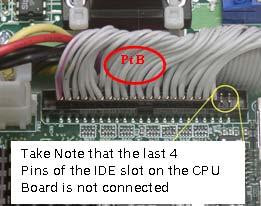 Plug in the IDE cable from the CPU Board to the Hard Disk with the Red colour wire orientation