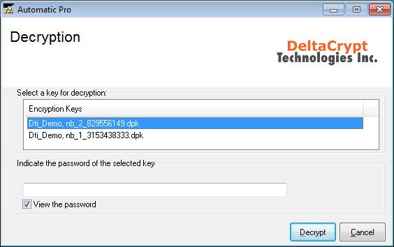 Note: It is possible to configure the DeltaCrypt software to memorize each password that is used in a single user session or for a determined period of time.