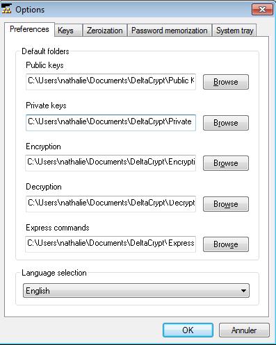 Preferences DeltaCrypt Encryption Solutions manage the default storage locations of various items through the information presented in the Preferences tab of the Tools > Options window.