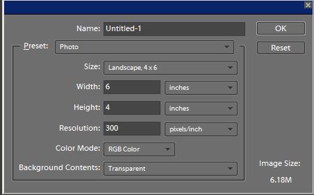 The dialog box below allows you to create a new file with the desired attributes. A H Landscape 2 x 3 33 2 B C D F E G Figure One A. Select Photo from the drop-down box B.