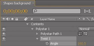2 Expand Twist 1. 3 Change the Angle to 160. 4 Hide the Polystar 1 properties. 5 Choose File > Save to save your work so far.