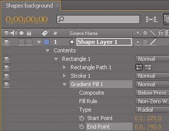 Modifying gradient settings The gradient is a little small, and it falls off quickly. You ll adjust the settings for the shape layer to expand the gradient.