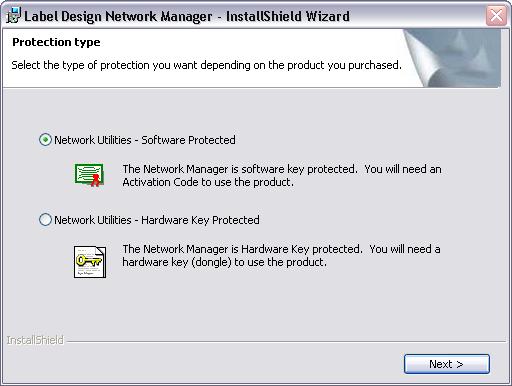 Network Licensing Setup Chapter 4-3 4 On the Protection type screen, select the appropriate protection type based on the product you purchased (either a Software Key or Hardware Key version), and