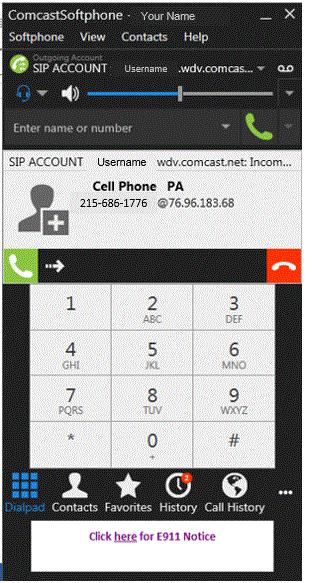 ANSWER AN INCOMING CALL The Comcast Softphone must be running to answer incoming calls using the Softphone. It may be minimized or open.
