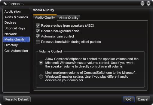 Media Quality Media quality allows for modification of settings to improve audio and video quality.