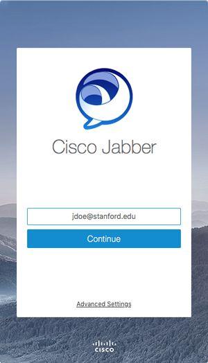 Log into Jabber 1. Enter your SUNetID@stanford.edu and click Continue.