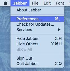 In the Jabber hub, click the gear icon in