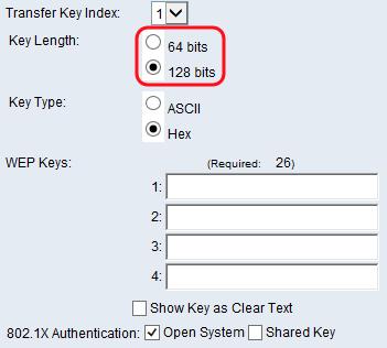 Step 3. In the Key Type field, choose whether you would like to enter the keys in ASCII or hexadecimal format.