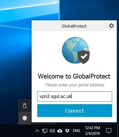 Once installed, the GlobalProtect control panel will pop-up.