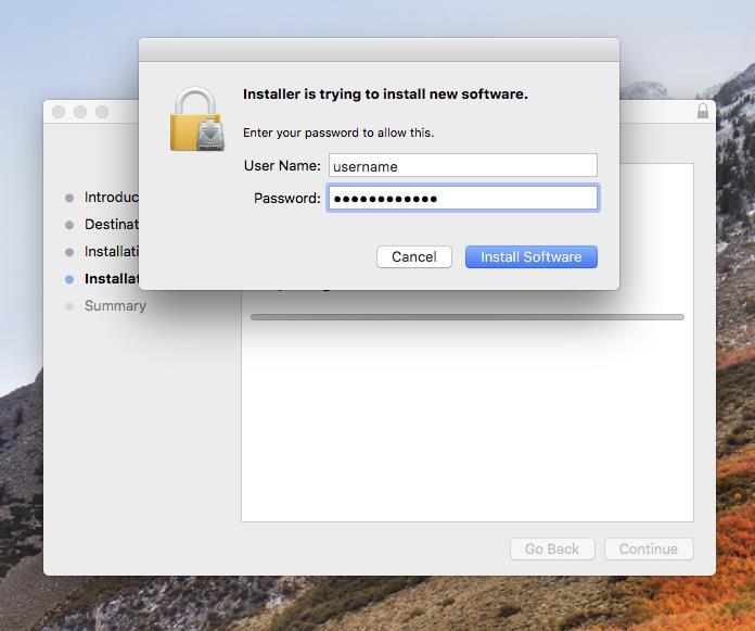 Enter the admin credentials of your Mac to
