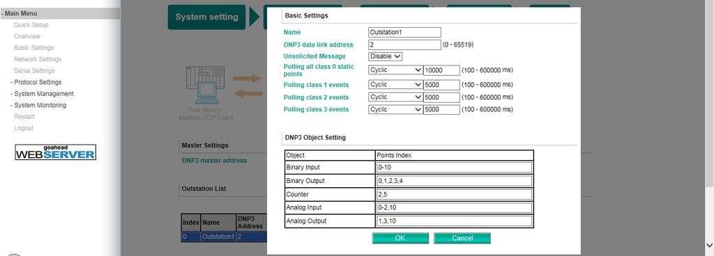 Getting Started DNP3 serial settings: Set MGate DNP3 Master ID address.