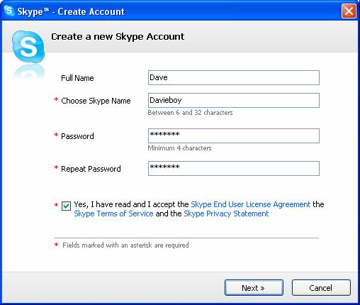 Registering as a Skype User 1 After installing Skype, you