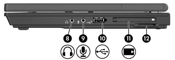 USB port - Powered USB port 5 Info Center button q PC Card slot or optional smart card reader 6 Power