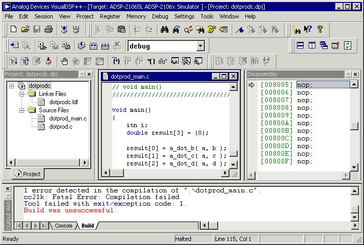 Exercise One: Building and Running a C Program The Editor window in Figure 3-3 shows that the integer variable declaration int has been misspelled as itn. Figure 3-3. Output Window and Editor Window 3.