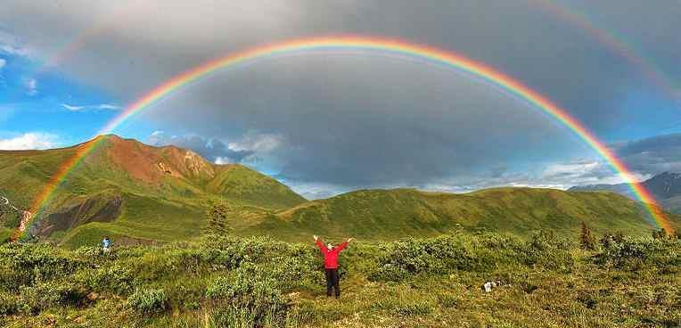 Rainbow: Dispersion via water droplets 180 degree rainbow is