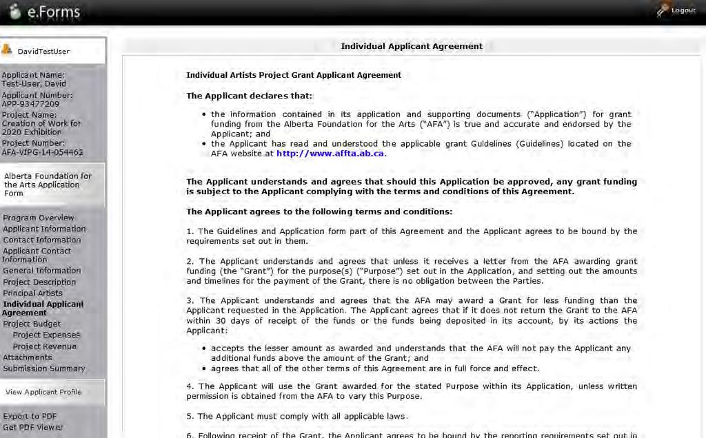FIGURE 22: Read the Individual Applicant Agreement in its entirety.