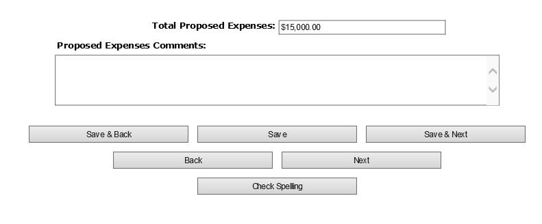 FIGURE 26: For each expense type, provide a detailed breakdown of your expenses. The Total Cost column is locked and does not require any input on your part.