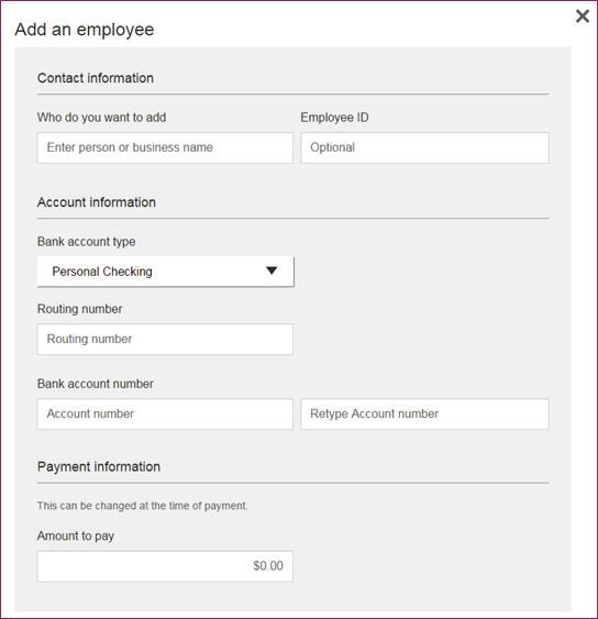 Make a one time payment (con t) 8. Add participants, e.g. employees for Payroll.
