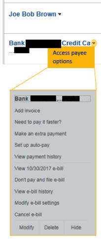 Manage a Payee, from the payee tile