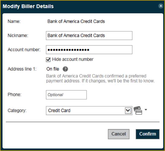options: Access payee options Options