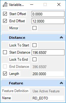9. 200 lane taper, using the basic tools and Civil Accudraw. a. Match the active feature definition for Road_Edge of Travel Outside. b. Go to Geometry > General Tools > Civil Toggles > Civil Accudraw.