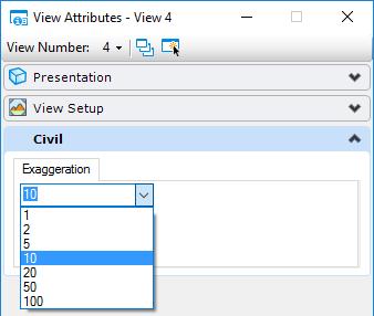 Vertical Exaggeration can be adjusted either via View Attributes or Shift+Mouse Wheel.