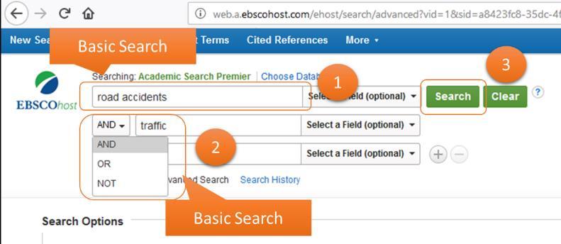 Basic Search The default option for this database is Basic Search.