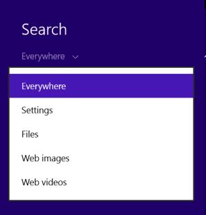 6 Explore Windows 8.1 Update Using the Search pane you can refine the scope of your search (the default search is Everywhere).