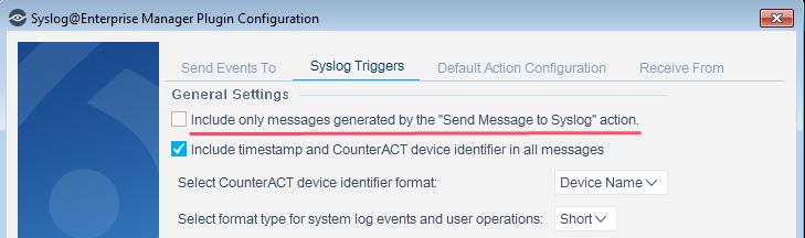 the device name or IP address of the CounterACT device sending the message If Device Name is selected but cannot be resolved, the CounterACT device IP address is included in its place.