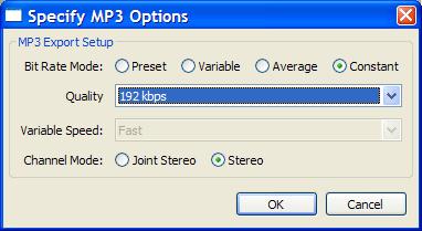 If this concerns you, the safest selection is a Constant bit rate of at least 128 kbps (192 kbps or higher is even better, although it produces slightly larger files): Press OK for this Options