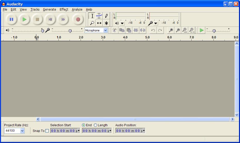Getting Started: A Quick Tour of Audacity When you start Audacity, it should look something like this: It looks overwhelming at first there are buttons and knobs all over the place, and most don t