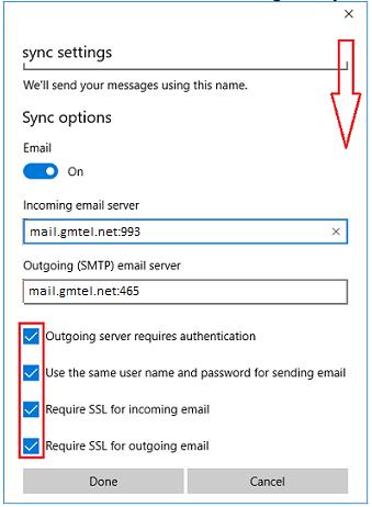 12. Select Advanced Mailbx Settings t adjust server settings. 13. Scrll dwn t verify / change the actual email server settings. Verify the preferred email accunt is turned On. Change if needed.