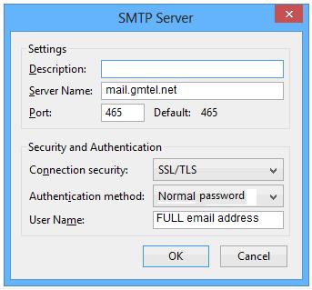 6. If there are multiple SMTP server prfiles, yu may see them listed here. Select yur SMTP server. Yu can see belw what the server settings, prt settings, and username / passwrd settings are.