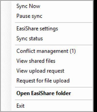 4.5 Conflict Management Conflict Management happen when EasiShare detects differences on both the local and server copy on the same file.