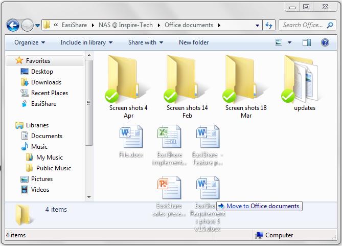 5. File Operations 5.1 Add File 5.1.1 Drag & Drop 1. Move files by dragging from your local disk drives into EasiShare storage folders. 2.
