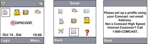 Press the left or right Navigation Key or to choose Email icon in the Menu screen, and press the center Navigation key/sel/ to select email.