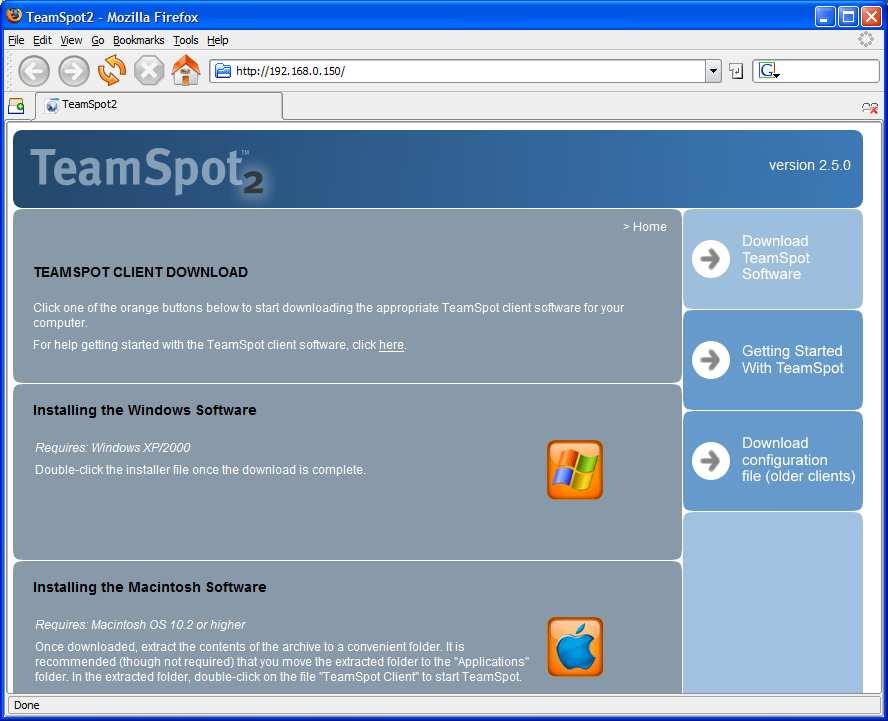 Installing and Connecting (Windows XP/2000) ❶ Determine the URL of the TeamSpot The address of the TeamSpot Host is typically posted prominently in the area.