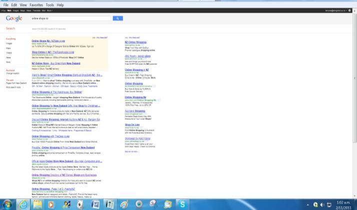 Search Bar Number of Results Paid ads Scroll Bar Search Results This is the first page of results for my google search for online shops nz.