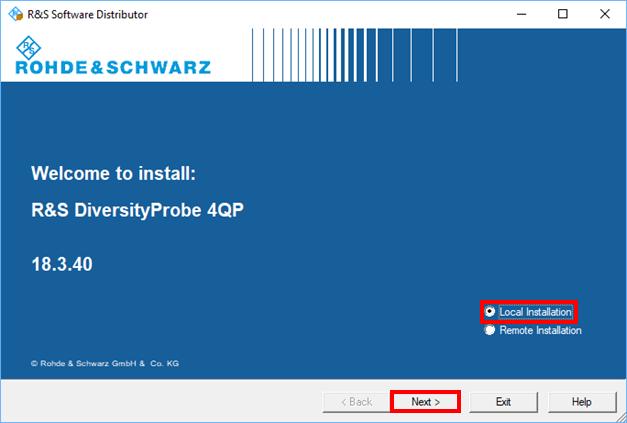 Software Installation 2. The R&S Software Distributor window comes up. Select "Local Installation" and press Next. 3. All subsequent steps are similar to local firmware installation, see 2.1.