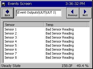 UUT Module Mechanical Drawing UUT Temperatures For UUT Modules 1 thru 8, this screen displays temperature readings for