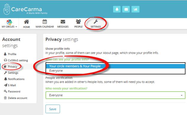 Menu Toolbar Settings Privacy Select (Privacy) to: 1. Select who can see your profile information 2.