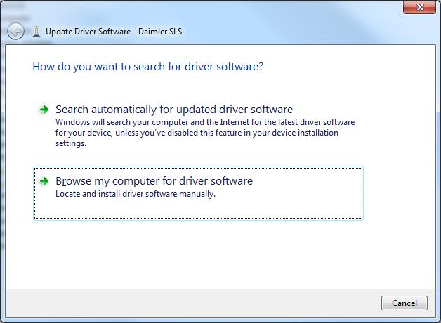 In the next dialog click on: Browse my computer for driver