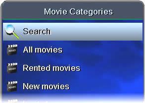Press or to select Rent (order movie), Plot (read movie plot), or Trailer (view movie trailer, when available).