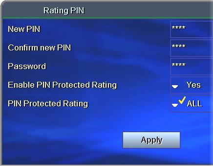 Set Rating PIN A Rating PIN allows a user to view programming with a higher rating than the rating specified when the user was created. The manager user may set Rating PINs.